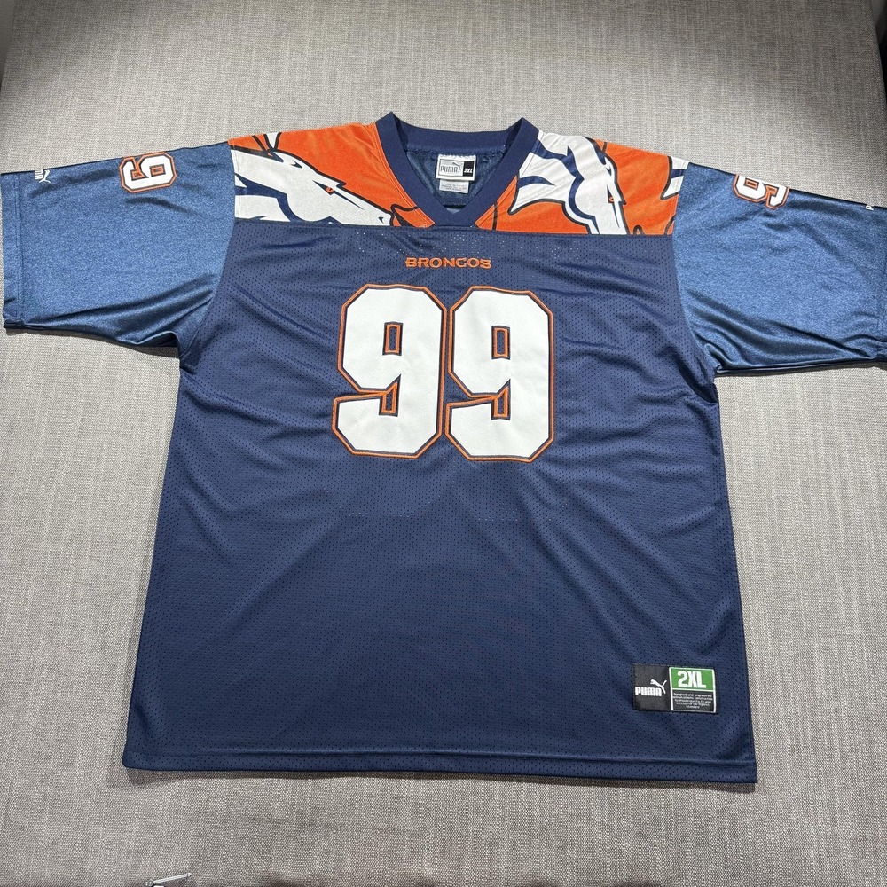 Vintage Denver‎ Broncos Jersey Mens 2XL Blue NFL Football Horse Head 99 Puma